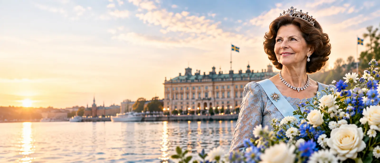 Drottningens namnsdag – Drottning Silvia framför Stockholms slott