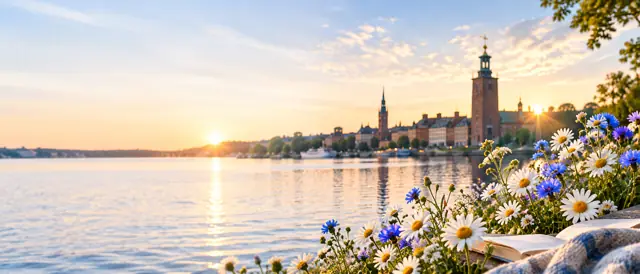 Bilder och citat – Prästkragar och blåklint framför Stockholms stadshus